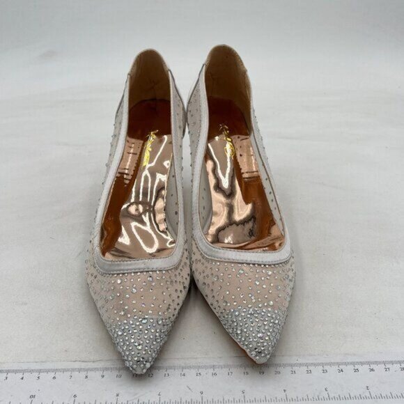 XYD Silver Women Mid Kitten Heels Pumps Rhinestones Mesh Slip On Pointed Toe - Picture 3 of 7